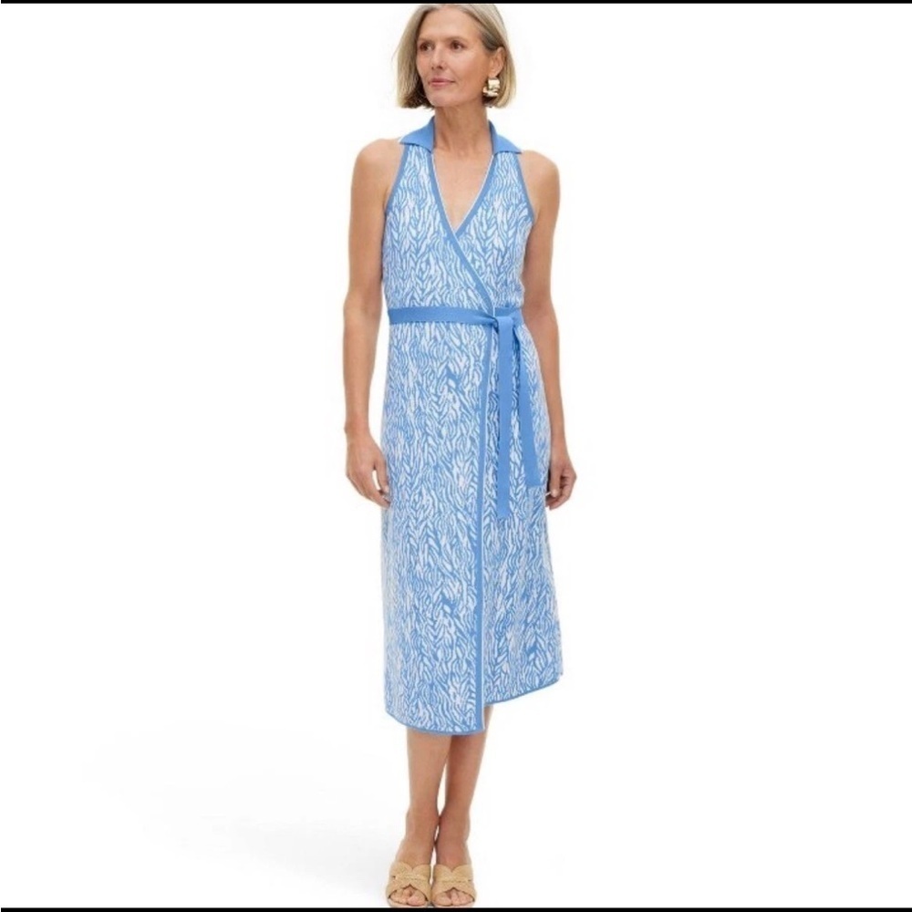 Diane Von Furstenberg DVF x Target Collared Sea Twig Blue Sweater Dress XS
